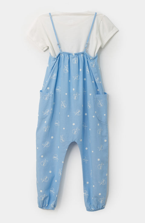 Conjunto de enterizo con camiseta para bebé niña en licra color azul claro con blanco