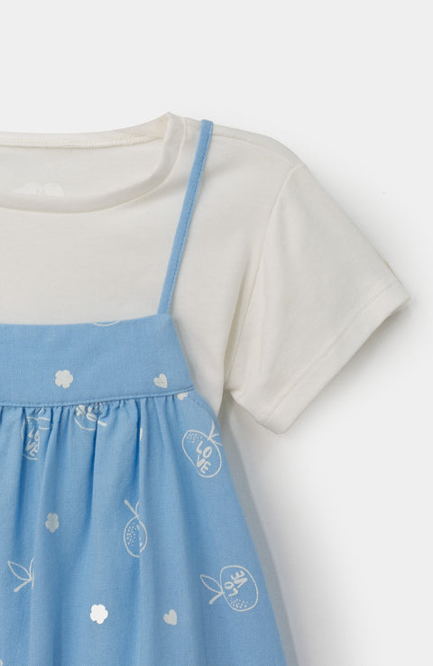 Conjunto de enterizo con camiseta para bebé niña en licra color azul claro con blanco