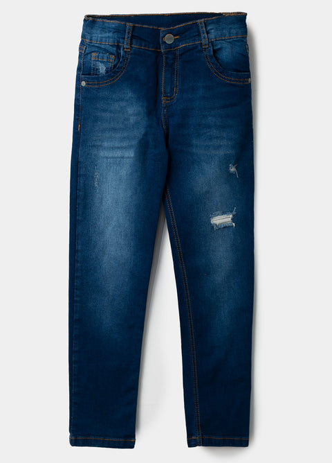 Jean Casual Para Niño Con Rotos En Denim Color Índigo