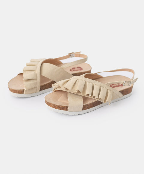 Sandalia Para Niña En Material Sintético Color Beige