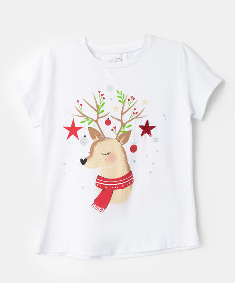 Camiseta Navidad para niña en licra color blanco