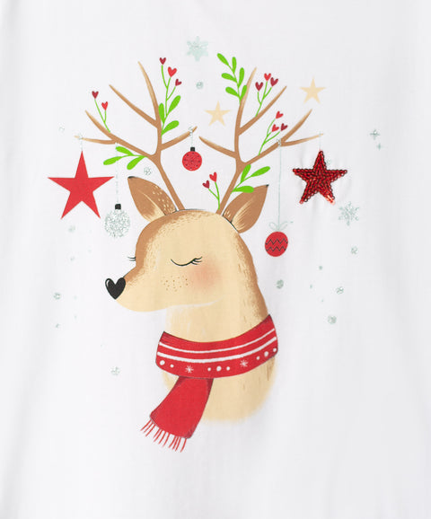 Camiseta Navidad para niña en licra color blanco