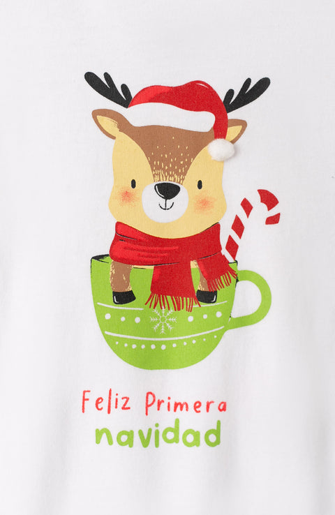 Body Navidad unisex en tela suave color blanco