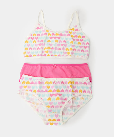 Paquete de top y panties para niña en algodón color marfil