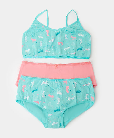 Paquete de top y panties para niña en algodón color aqua