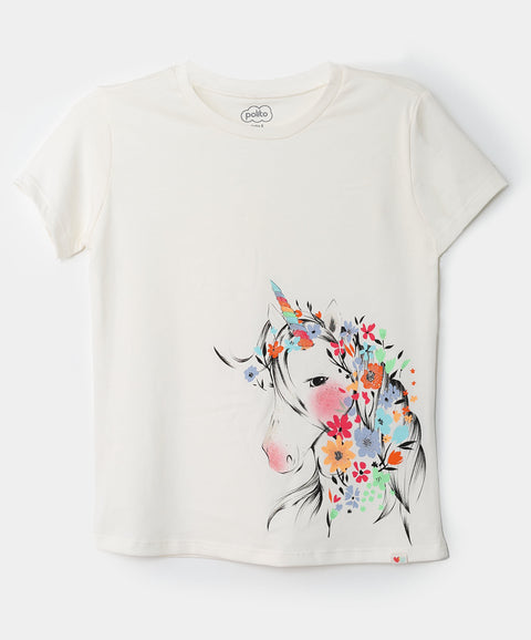 Camiseta para niña en licra color marfil