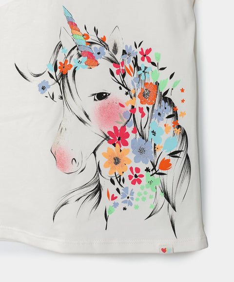 Camiseta para niña en licra color marfil