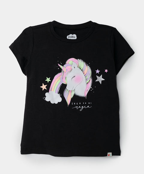Camiseta para bebé niña en licra color negro