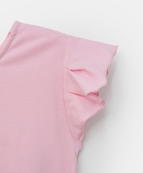 Camiseta manga corta para niña en licra color rosado