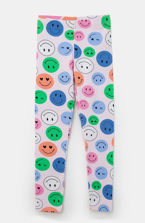 Leggings para niña en licra con estampado caras felices