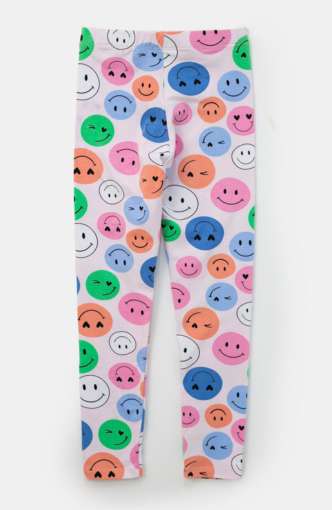 Leggings para niña en licra con estampado caras felices