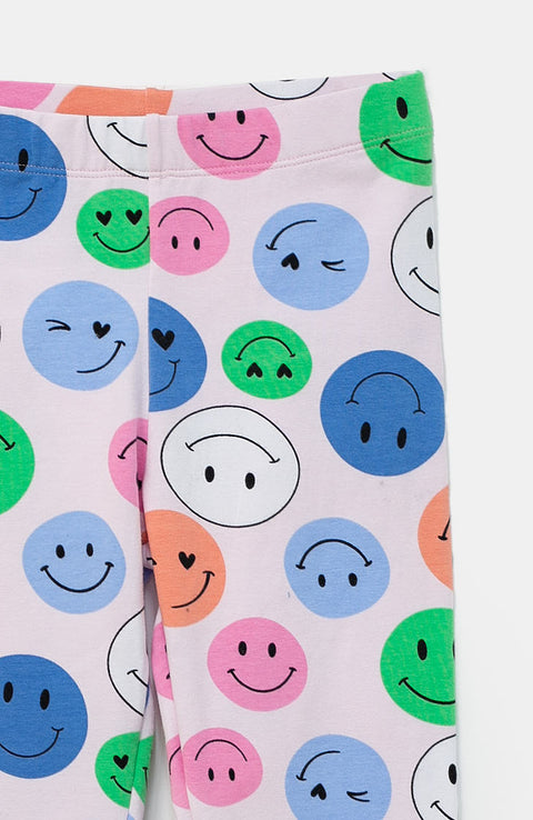 Leggings para niña en licra con estampado caras felices