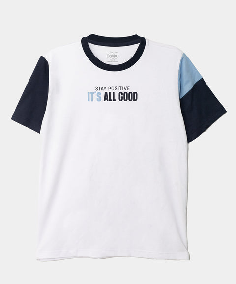 Camiseta manga corta para niño en tela suave color blanco