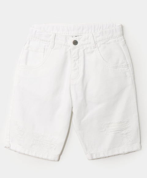 Bermuda para niño en drill color blanco con rotos