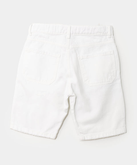 Bermuda para niño en drill color blanco con rotos