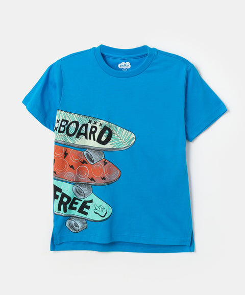 Camiseta manga corta para niño en tela suave color azul