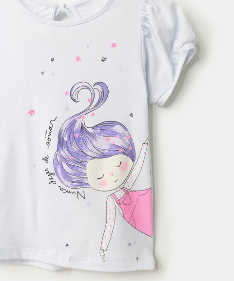 Blusa manga corta para bebé niña en licra color blanco