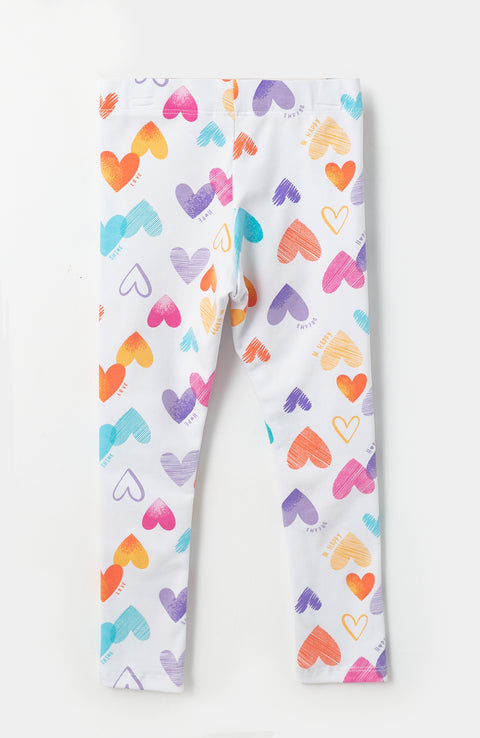 Leggings para bebé niña en licra color blanco con estampado de corazones