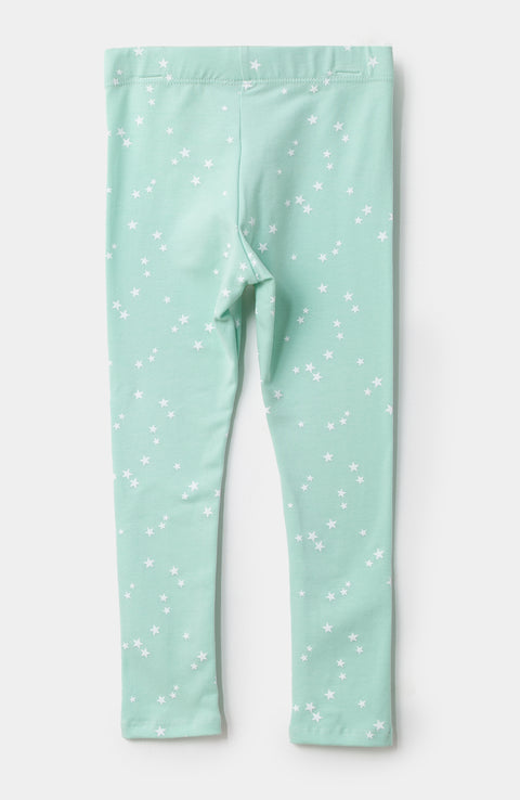 Leggings para niña en licra color verde menta con estampado de estrellas