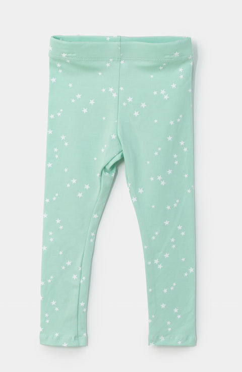 Leggings para niña en licra color verde menta con estampado de estrellas