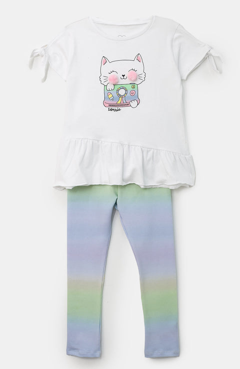 Conjunto para bebé niña en licra color blanco