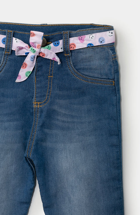 Jean para bebé niña en burda color índigo