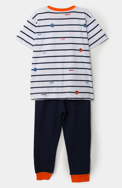 Conjunto para bebé niño en burda color azul y blanco