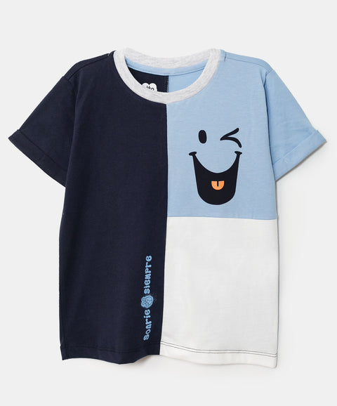 Camiseta manga corta para bebé niño en tela suave color azul