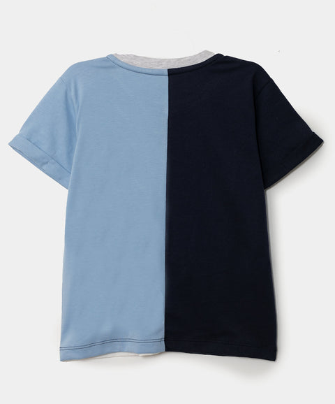 Camiseta manga corta para bebé niño en tela suave color azul