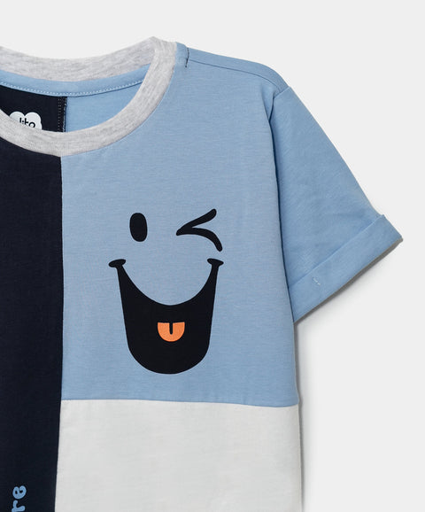 Camiseta manga corta para bebé niño en tela suave color azul