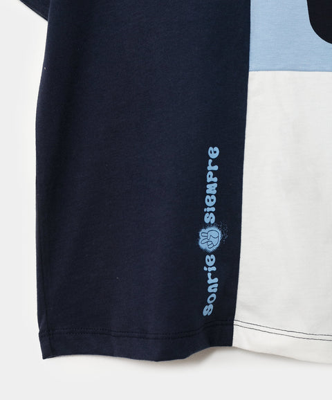 Camiseta manga corta para bebé niño en tela suave color azul