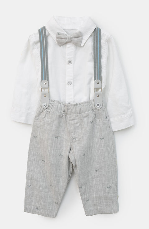 Set de Bautizo para recién nacido en tela suave color blanco con gris