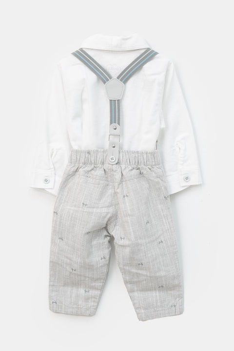 Set de Bautizo para recién nacido en tela suave color blanco con gris