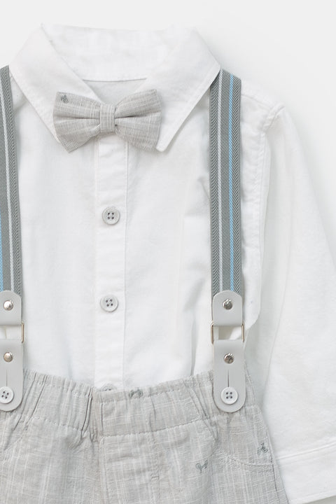 Set de Bautizo para recién nacido en tela suave color blanco con gris
