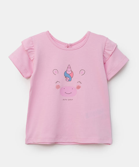 Camiseta para recién nacida en licra color rosado