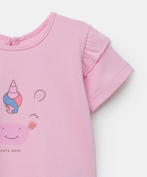 Camiseta para recién nacida en licra color rosado