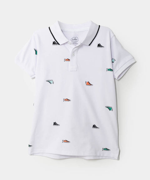Camiseta tipo polo para bebé niño en algodón color blanco