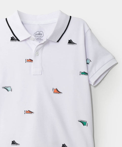 Camiseta tipo polo para bebé niño en algodón color blanco