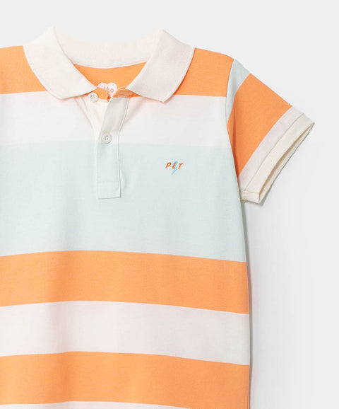 Camiseta tipo polo para bebé niño en algodón color marfil