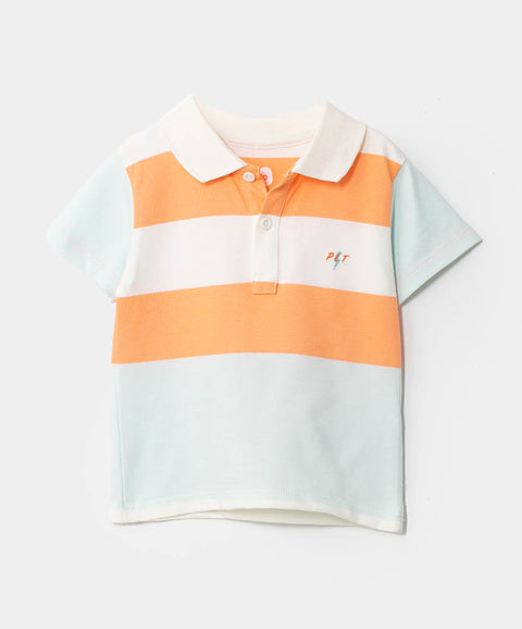 Camiseta tipo polo para recién nacido en algodón color marfil
