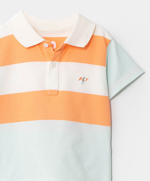 Camiseta tipo polo para recién nacido en algodón color marfil