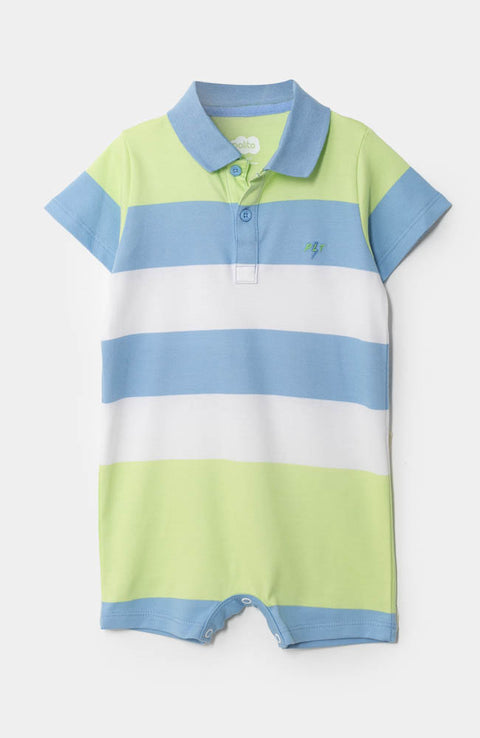 Mameluco tipo polo para recién nacido en algodón color azul