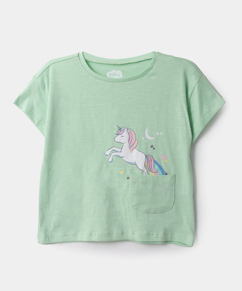 Camiseta manga corta para bebé niña en licra color verde claro