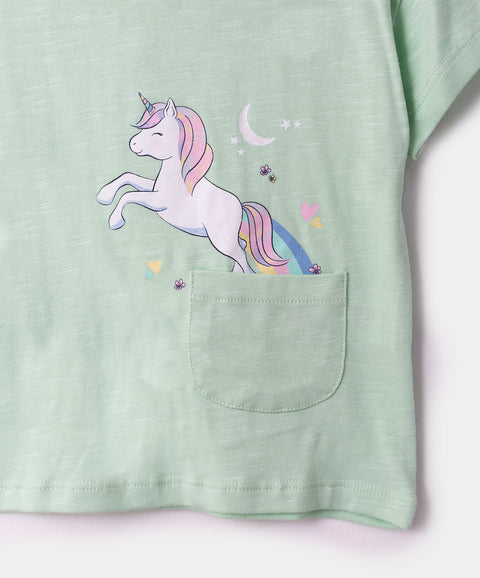 Camiseta manga corta para bebé niña en licra color verde claro