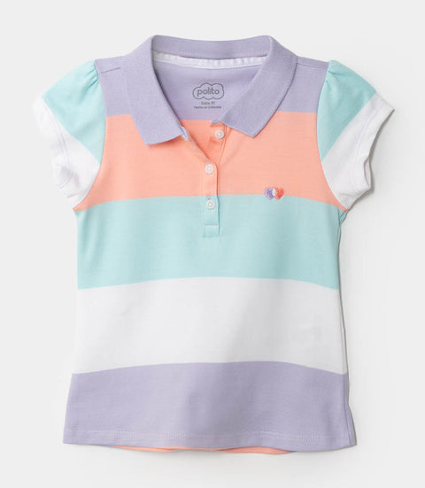 Camiseta tipo polo para bebé niña en algodón color lila