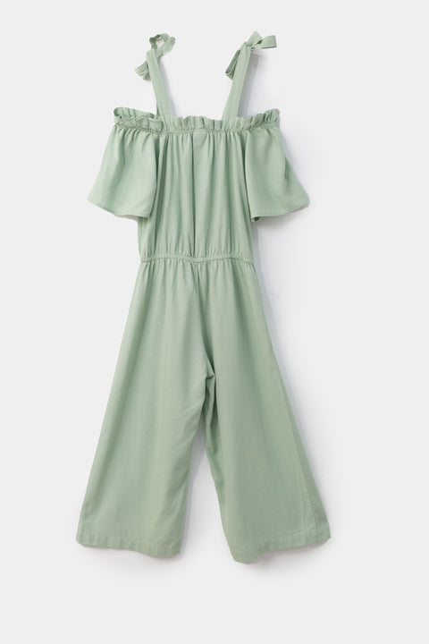 Enterizo para niña en lino color verde