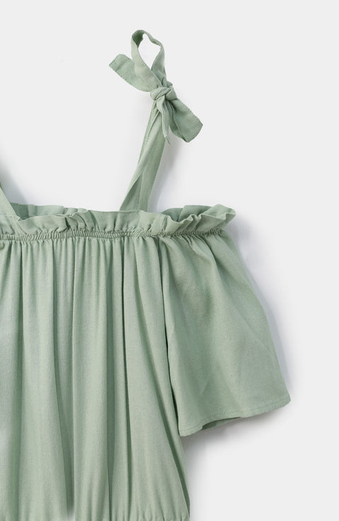 Enterizo para niña en lino color verde