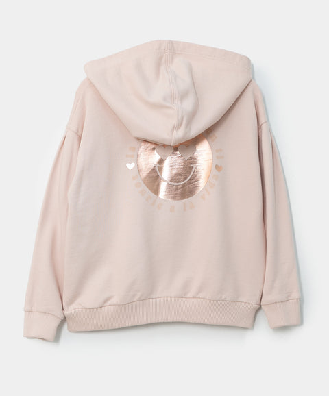Buzo con chompa para bebé niña en burda color rosado con estampado brillante