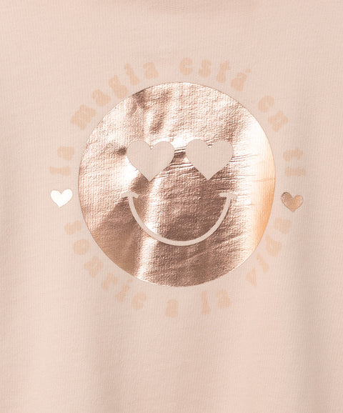 Buzo con chompa para bebé niña en burda color rosado con estampado brillante