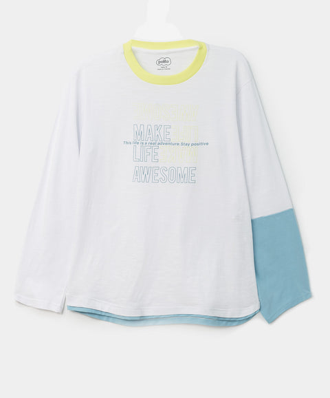 Camiseta manga larga para niño en tela suave color blanco